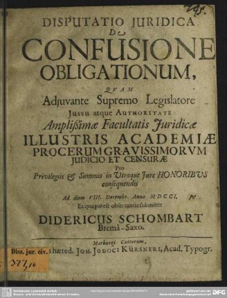 Disputatio iuridica De Confusione Obligationum