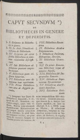 Caput Secundam *) De Bibliothecis In Genere Et Deperditis