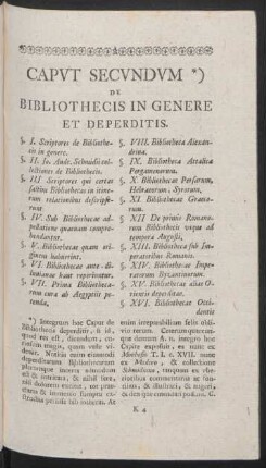Caput Secundam *) De Bibliothecis In Genere Et Deperditis