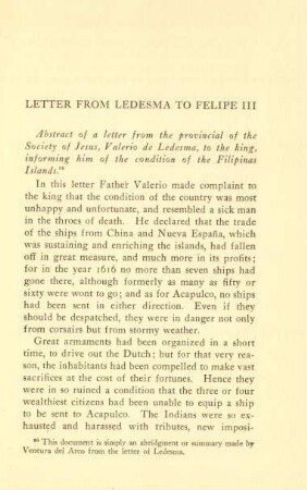 Letter from Ledesma to Felipe III