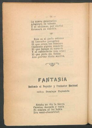 Fantasía : Dedicado al payador y productor nacional señor Domingo Espindola
