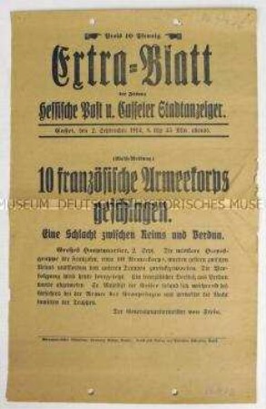 Extrablatt der Zeitung "Hessische Post u. Casseler Stadtanzeiger" mit Kriegsnachrichten aus Frankreich