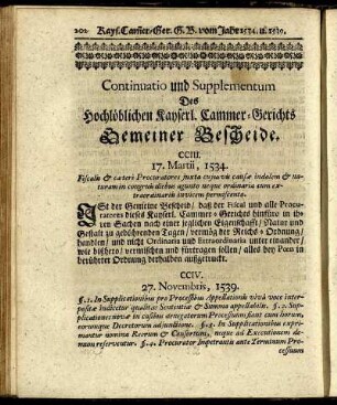 Continuatio und Supplementum Des Hochlöblichen Kayserl. Cammer-Gerichts Gemeiner Bescheide.