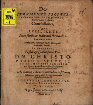 De iuramento propter calumniam dandorum et respondendorum, eoque, quod testimonii caussa a testibus vel peritis praestatur, conclusiones