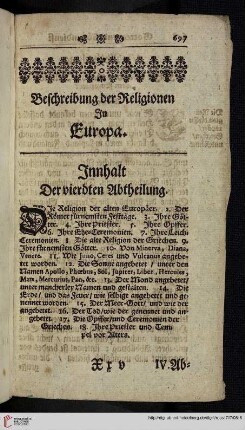 Beschreibung der Religionen in Europa. Innhalt der vierdten Abtheilung