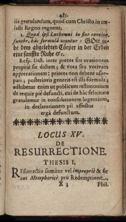 Locus XV. De Resurrectione.