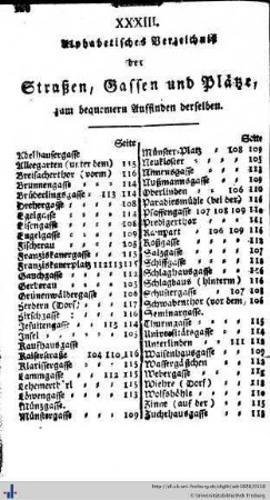 Alphabethisches Verzeichniß der Straßen, Gassen und Plätze