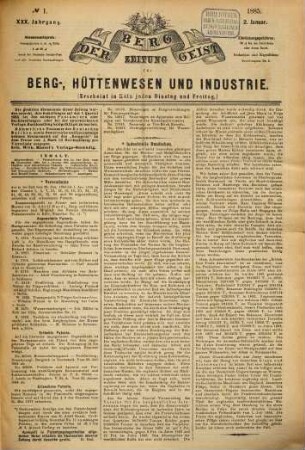 Der Berggeist : Zeitung für Berg-, Hüttenwesen u. Industrie, 30. 1885