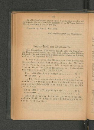 Bugsir-Tarif am Entenwerder.