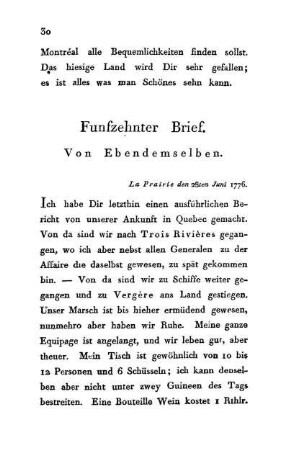 15. Von Ebendemselben - La Prairie den 28ten 1776.