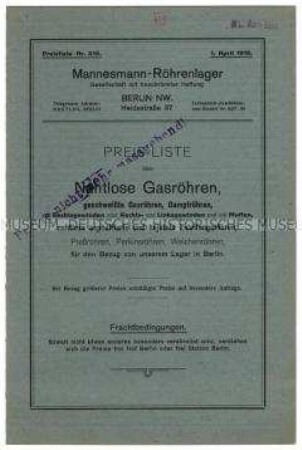 Preisliste über nahtlose Gasrohre
