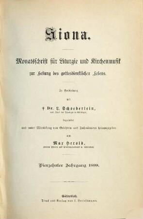 Siona : Monatsschrift für Liturgie und Kirchenmusik zur Hebung des gottesdienstlichen Lebens. 14. 1889