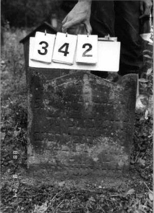 Grabstein 342 (Index: 100095631) Maße HxBxT: 44x42x8 cm Besonderheit: Kindergrab: Grabstein 342