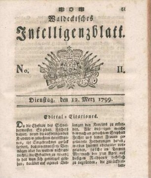 No. 11, Dienstag, den 12. Merz 1799