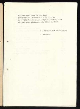 Der Lehrplanentwurf für das Fach Werkunterricht ...