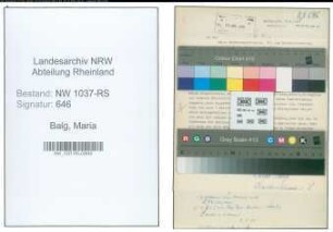 Entnazifizierung Maria Balg , geb. 28.11.1888 (Lehrerin)