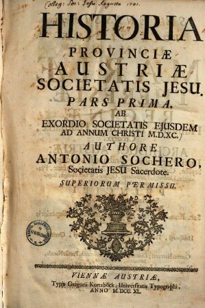 Historia provinciae Austriae societatis Iesu, 1.