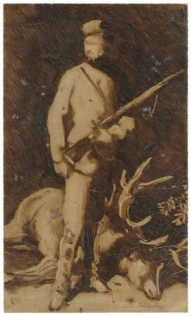 Jäger mit erlegtem Hirsch: Bildnisentwurf Hugo von Schönberg