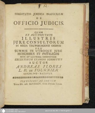 Dissertatio Juridica Inauguralis De Officio Judicis