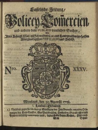Nro. XXXV, Montags, den 25. Augusti 1738