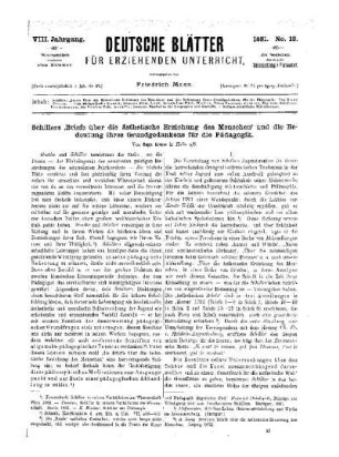 Schillers Briefe über die ästhetische Erziehung des Menschen und die Bedeutung ihres Grundgedankens für die Pädagogik