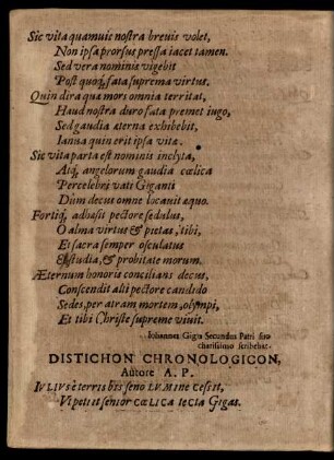 Distichon Chronologicon ...
