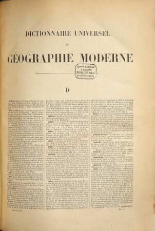 Nouveau dictionnaire de géographie universelle : Contenant 1. La géogr. physique, 2. La géogr. politique, 3. La géogr. économique, 4. L'ethnologre, 5. La ǵéogr. historique, 6. La bibliogr., 2. D - J