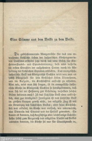 Eine Stimme aus dem Volke zu dem Volke.