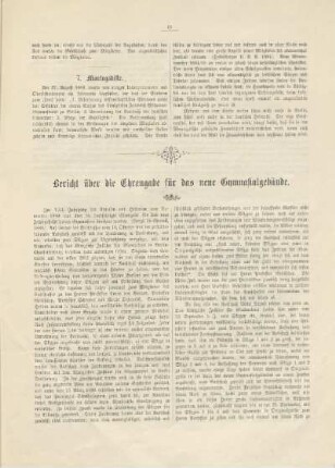 Bericht über die Ehrengabe für das neue Gymnasialgebäude