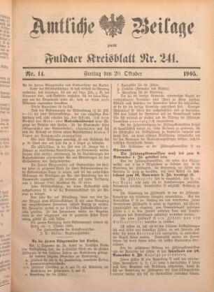 14: Beilage vom Freitag, 20. Oktober 1905