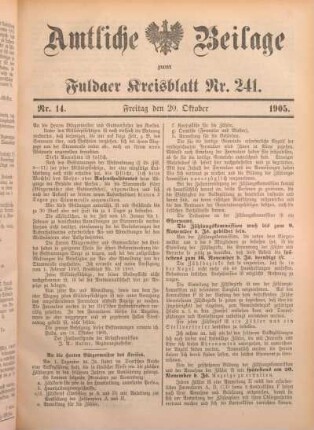 14: Beilage vom Freitag, 20. Oktober 1905