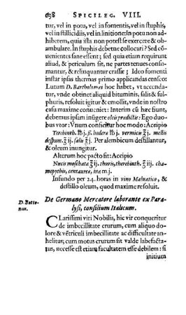 De Germano Mercatore laborante ex Paralysi, consilium Italicum.