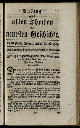 XLIII. Nachl. Coburg, den 26. October, 1763.