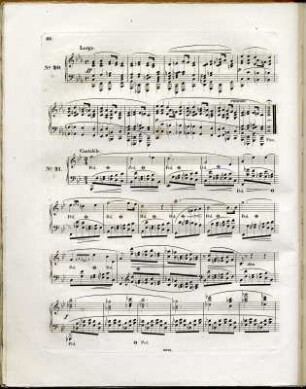 Vingt-quatre Préludes pour le Piano. Oeuvre 28. S. 32 mit Nr. 20 Largo und Nr. 21 Cantabile : Vingt-quatre Préludes pour le Piano. Erstdruck; Kupferstich. Breitkopf & Härtel und Pleyel & Co., Leipzig und Paris 1839. S. 32. Dresden: SLUB Mus.5565.T.529