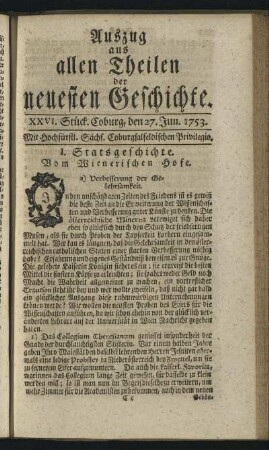 XXVI. Stück. Coburg, den 27. Jun. 1753.