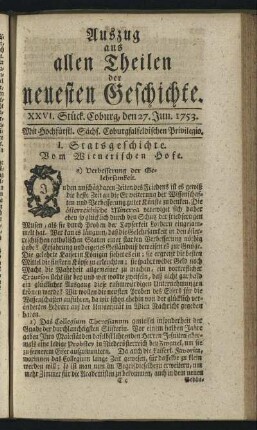 XXVI. Stück. Coburg, den 27. Jun. 1753.