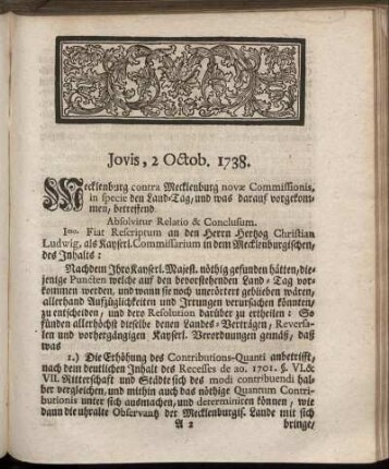 Jovis, 2 Octob. 1738. - Lunæ, 6 Octob. 1738.