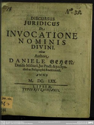 Discursus juridicus de invocatione nominis divini