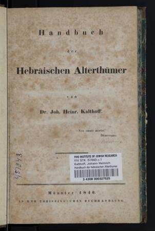 Handbuch der hebräischen Alterthümer / von Joh. Heinr. Kalthoff