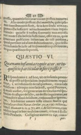 Quaestio VI. Quaenam infamia requiratur, ut inquisitio particularis fieri possit?