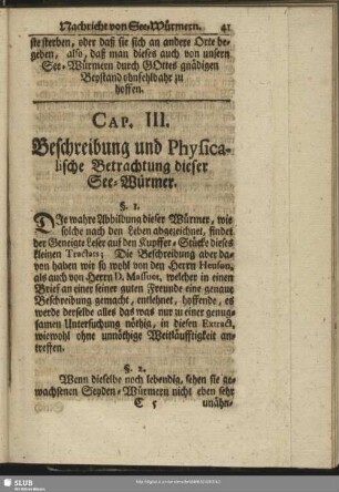 Cap. III. Beschreibung und Physicalische Betrachtung dieser See-Würmer