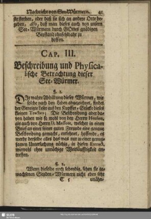 Cap. III. Beschreibung und Physicalische Betrachtung dieser See-Würmer