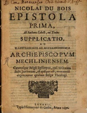 Epistola factum Jansenianum concernens continentur 13 epistolae