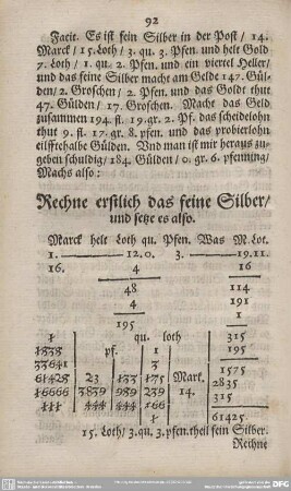 Rechne erstlich das feine Silber/und setze es also.