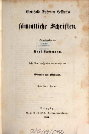 Gotthold Ephraim Lessing's sämmtliche Schriften. 5