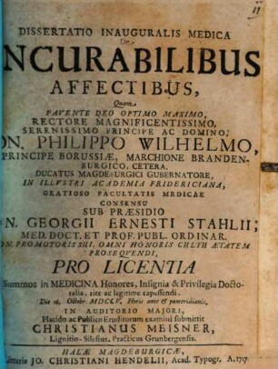 Diss. inaug. med. de incurabilibus affectibus