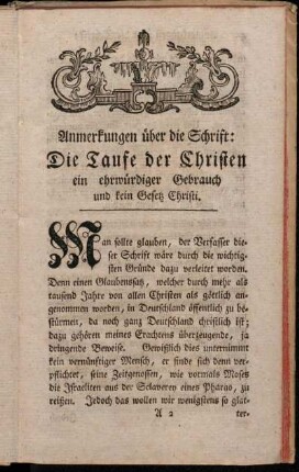 Anmerkungen über die Schrift: Die Taufe der Christen etc.