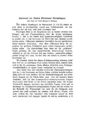 Antwort an Herrn Professor Staudinger