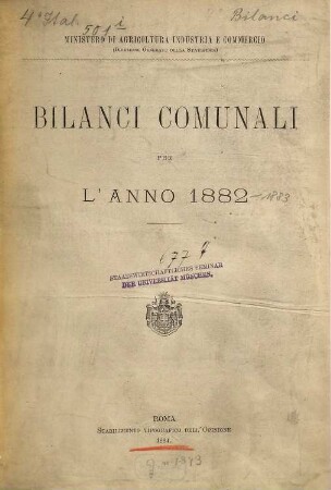 Bilanci comunali : per l'anno .... 1882 (1884)