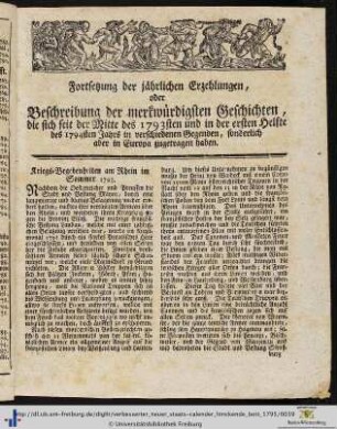 Kriegs-Begebenheiten am Rhien im Sommer 1793.